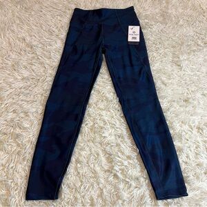 Nine West Leggings Womens Small Blue Camouflage Stretch Active Yoga With Pockets